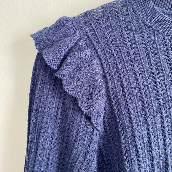 RW&Co Navy Knit 3/4 Sleeve Sweater with Ruffle Details XXS - Picture 6 of 8